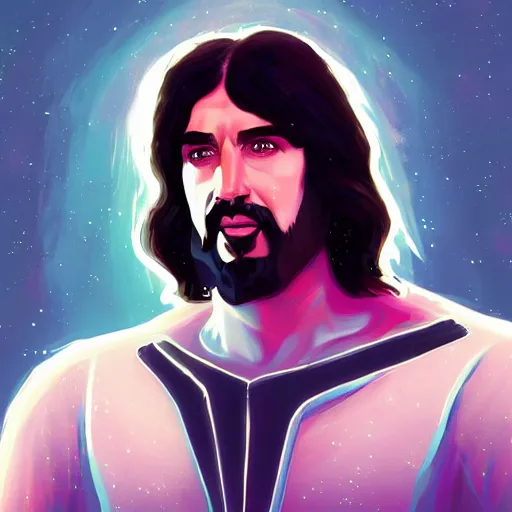 Image similar to portrait of jesus christ as paul stanley dressed with his kiss costume, mattepainting concept blizzard pixar maya engine on stylized background splash comics global illumination lighting artstation lois van baarle, ilya kuvshinov, rossdraws