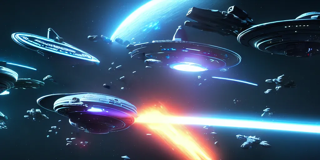 Image similar to futuristic space battle hyperdetailed, artstation, cgsociety, in the style star trek 8 k