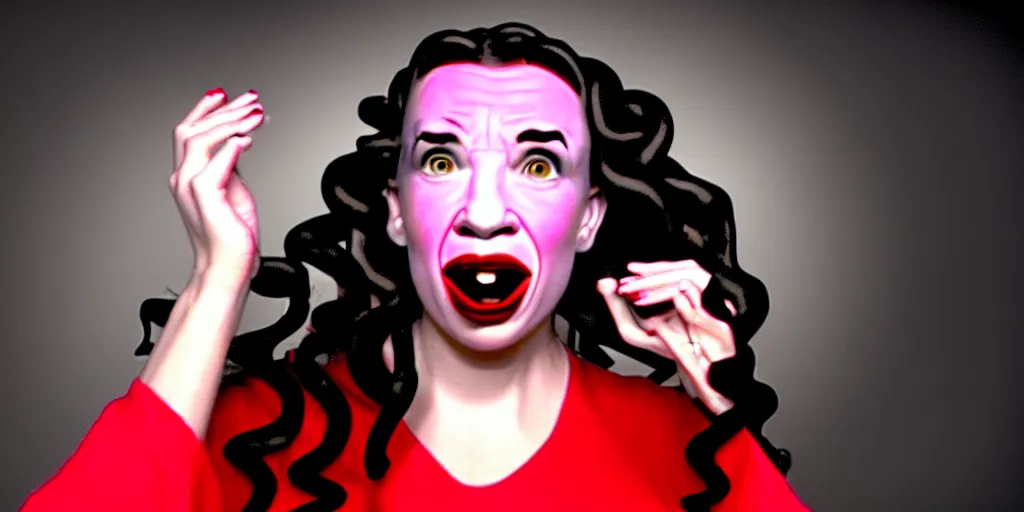 Image similar to old distorted camcorder video of miranda sings as medusa, multiple poses, 6 4 0 x 4 8 0 low resolution video