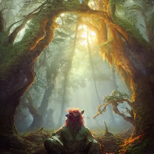 Prompt: a beautiful hyperrealistic painting of a forest troll by peter mohrbacher, ancient mossy wood, gigantic, octane render, brilliantly coloured, intricate, ultra wide angle, trending on artstation, dusk, volumetric lighting, polished, micro details, ray tracing, 8 k - s 1 7 4 4 5 1 8 2 7 1 ]