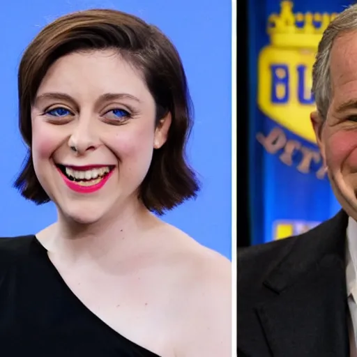 Image similar to rachel bloom playing chess against george w. bush