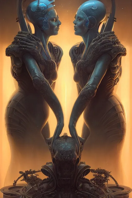 Image similar to gemini fantasy character portrait, ultra realistic, wide angle, intricate details, blade runner artifacts, highly detailed by peter mohrbacher, wayne barlowe, boris vallejo, hajime sorayama aaron horkey, gaston bussiere, craig mullins