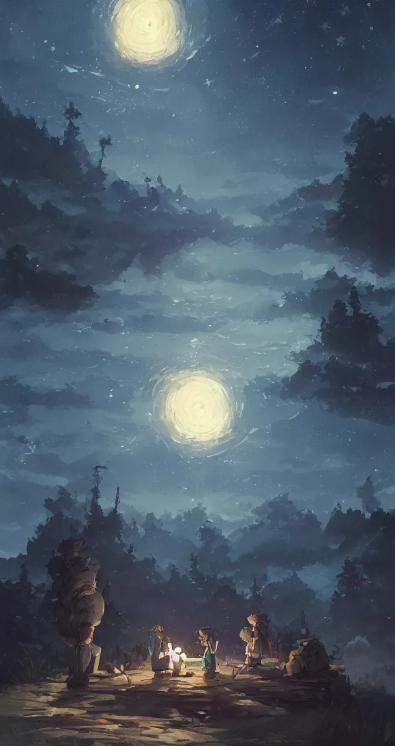 Image similar to A starry night, by Studio Ghibli and Greg Rutkowski, artstation