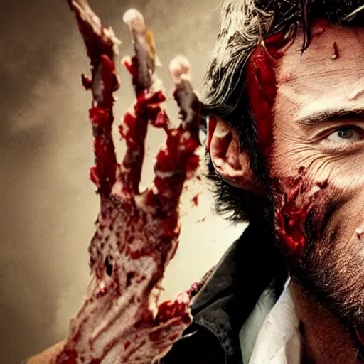 Prompt: Hugh Jackman as a Zombie Wolverine Butcher, 4k