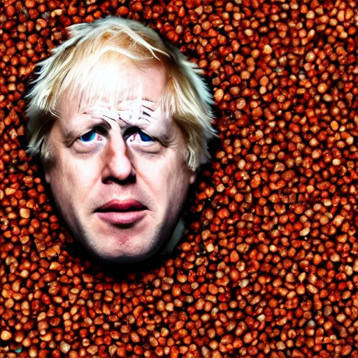 Prompt: Boris Johnson in a pool of beans, 4k photograph 50mm