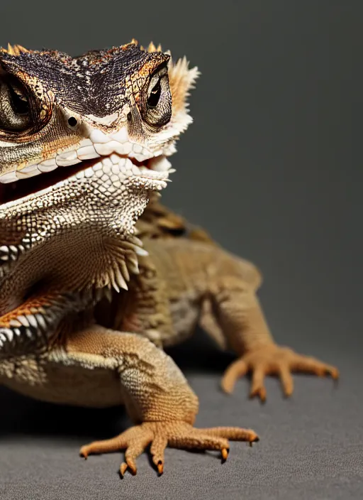 Image similar to dslr portrait still of a bearded dragon wearing a tuxedo, 8 k 8 5 mm f 1. 4