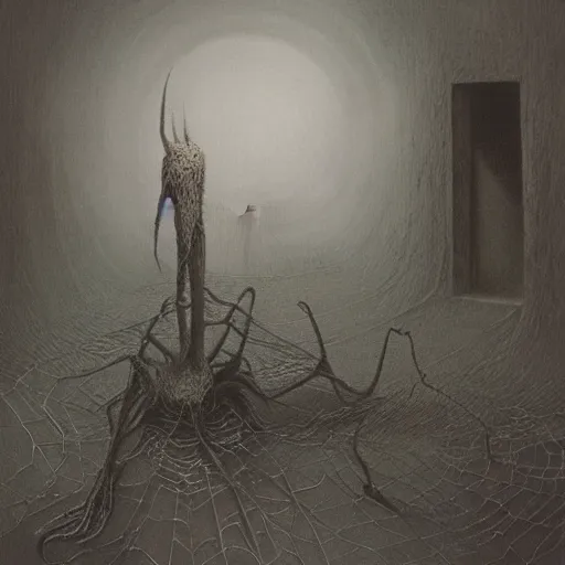 Image similar to spider home dark place by zdzisław beksiński