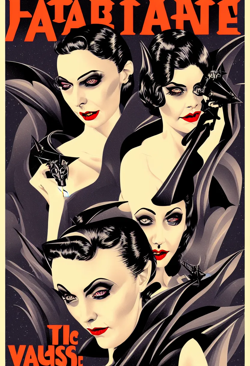 Prompt: vintage science fiction magazine poster portrait of an attractive vampire babe, bat wings, vector art, 8k, highly detailed illustration