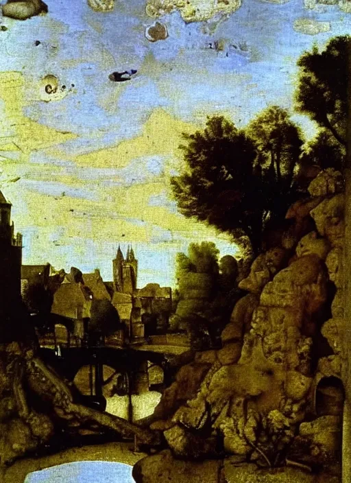 Image similar to unknown water being in the river, medieval painting by Jan van Eyck, Johannes Vermeer