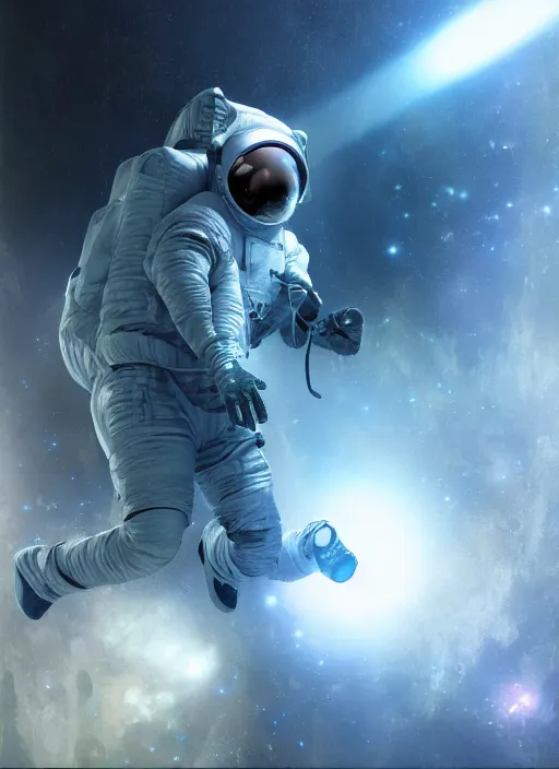 Prompt: complex poster by craig mullins astronaut in futuristic dark and empty spaceship underwater. infrared glowing lights. complex and hyperdetailed technical suit. reflection and dispersion materials. rays and dispersion of light. volumetric light. 5 0 mm, f / 3 2. noise film photo flare. flash photography. unreal engine 4, octane render