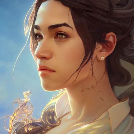 Image similar to ultra realistic illustration, alexandria ocasio - cortez anime, intricate, elegant, highly detailed, digital painting, artstation, concept art, smooth, sharp focus, illustration, art by artgerm and greg rutkowski and alphonse mucha