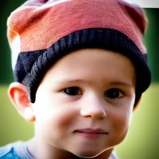 Image similar to cute, polygonal, head portrait of a boy head wearing a all-covering hat