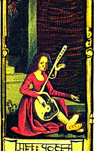 Image similar to The shoegaze guitarist, 1600s tarot card