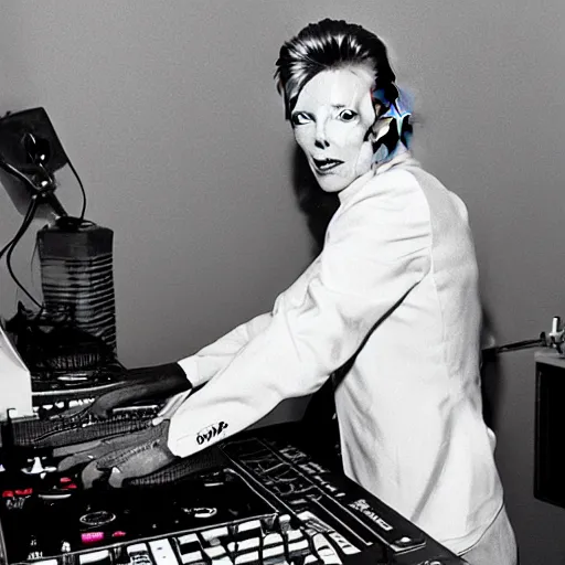 Image similar to david bowie on the dj decks