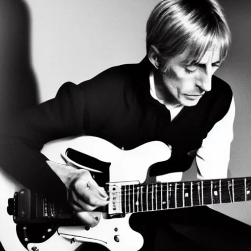 Prompt: paul weller from the 80's playing guitar