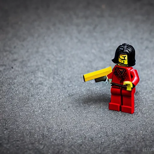 Image similar to Macro photography of a Lego samurai, depth of field, highly detailed