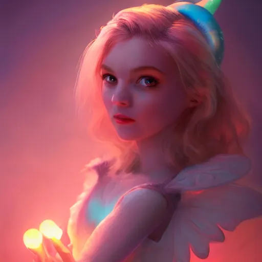 Image similar to a portrait of tinkerbell, huggy wuggy from poppy playtime video game, fullbody, ultra high detailed, glowing lights, oil painting, greg rutkowski, charlie bowater, beeple, unreal 5, daz, hyperrealistic, octane render, rpg portrait, dynamic lighting, fantasy art, beautiful face