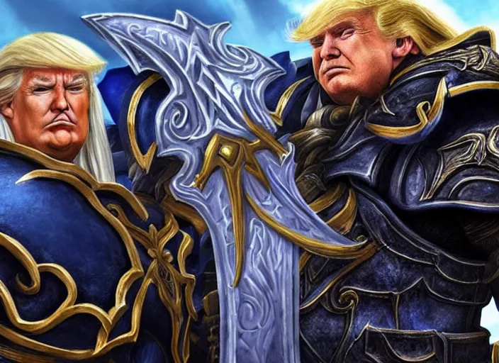 Image similar to donald trump as arthas in world of warcraft