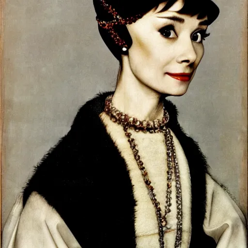 Image similar to audrey hepburn art by hans holbein