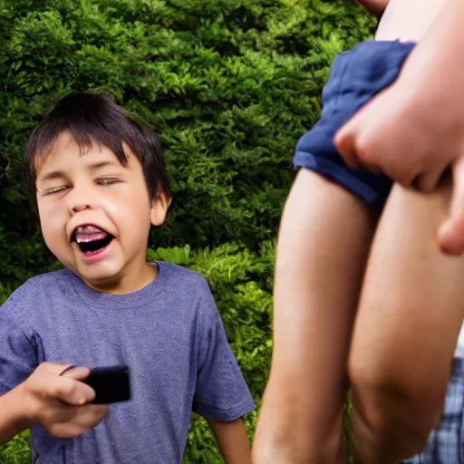 Prompt: photograph smelly kid in backyard