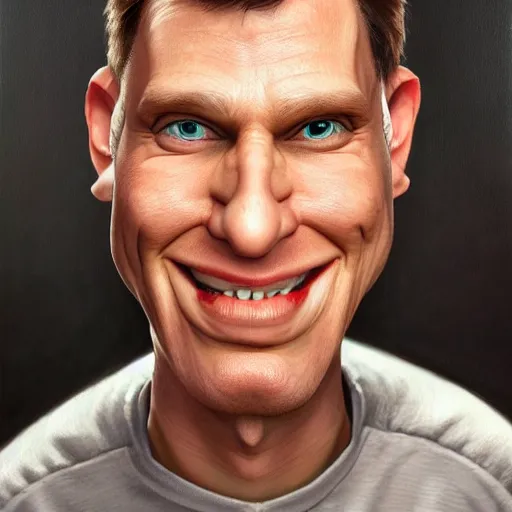 Image similar to Caricature portraits done of Jerma, realistic, hyperrealistic, very realistic, highly detailed, very detailed, extremely detailed, detailed, oil painting, digital art, trending on artstation