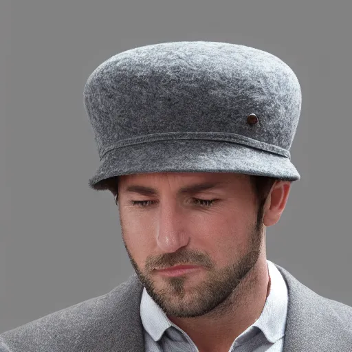 Prompt: a brimless, grey felt hat that looks exactly like a king's crown