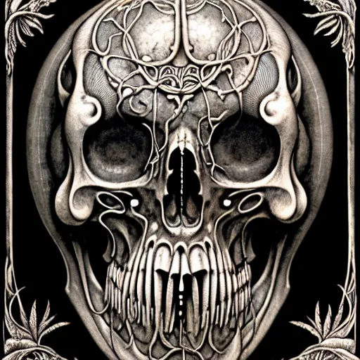 Image similar to art forms of nature by ernst haeckel, memento mori by arthur rackham, ornate antique porcelain beautiful skull mask, ultrasharp, photorealistic, hyperdetailed, octane render, polished, art nouveau, neo - gothic, gothic, intricate ornamental organic filigree, art nouveau botanicals, art forms of nature by ernst haeckel, horizontal symmetry, symbolist, visionary