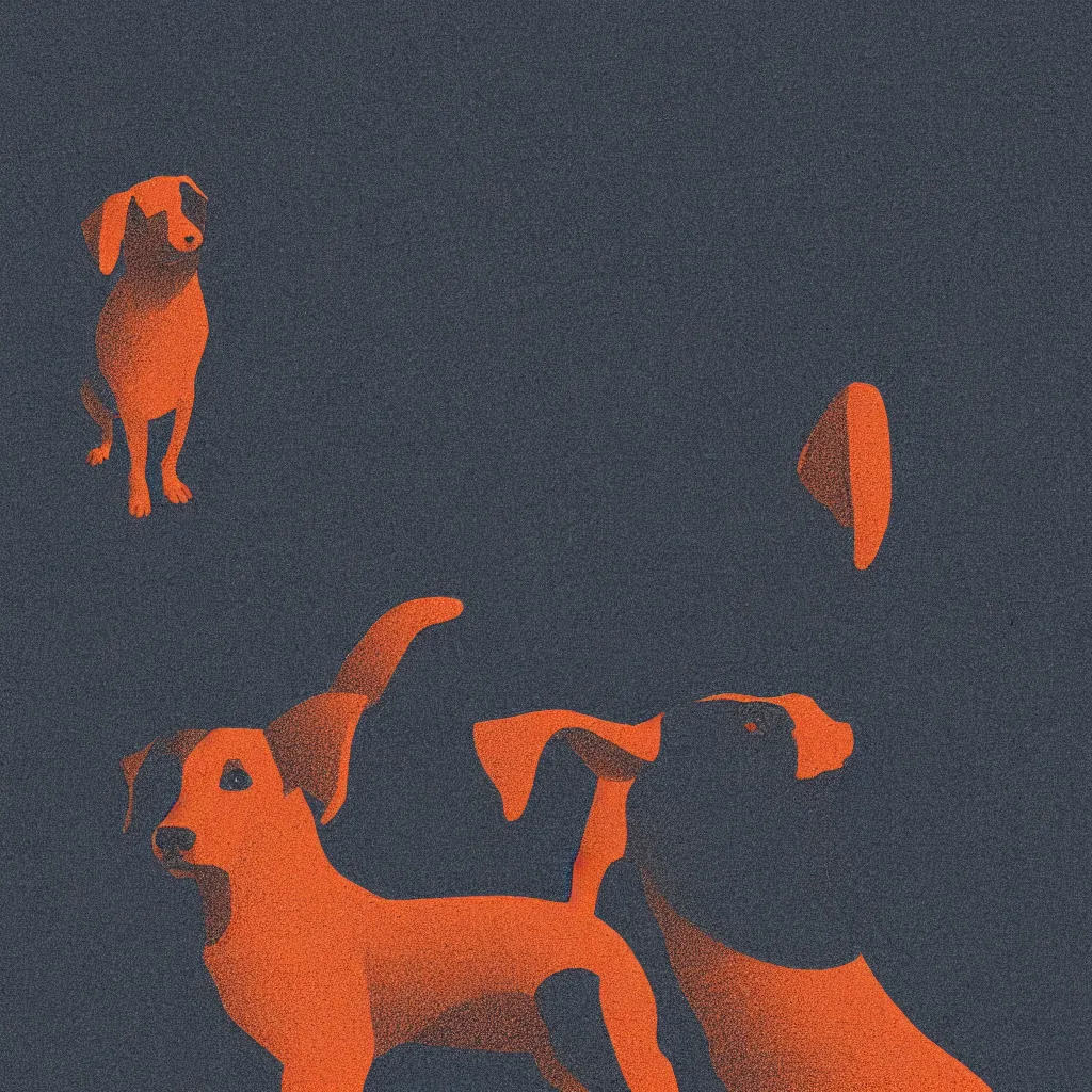 Prompt: lol sarcastic dog meme, mads berg, karolis strautniekas, film noir, stippled light, dramatic lighting, editorial illustration, detailed, fine texture, matte print, art deco, brutalism, dark blue + dark orange, red, black, ( ( habitat 6 7 background ) )