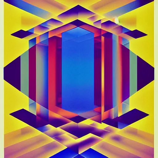 Prompt: geometric by shusei nagaoka, david rudnick, airbrush on canvas, symmetry, mirror