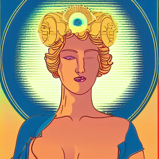 Prompt: a beautiful greek goddess aphrodite, in retro colors, synthwave style, 2 d digital vector art