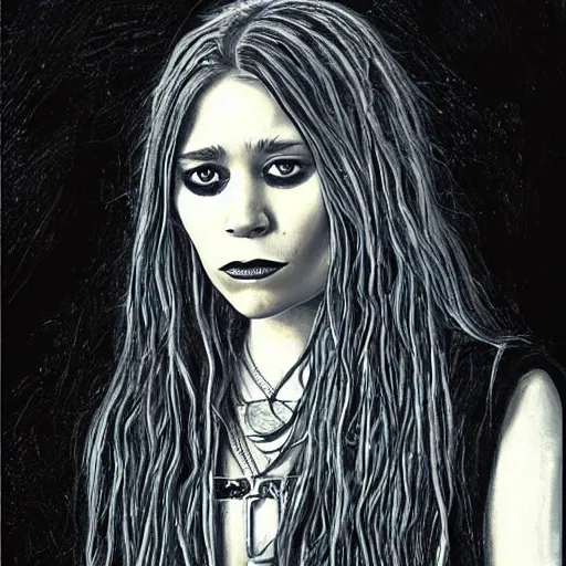 Image similar to goth mary kate olsen, art by michael miller