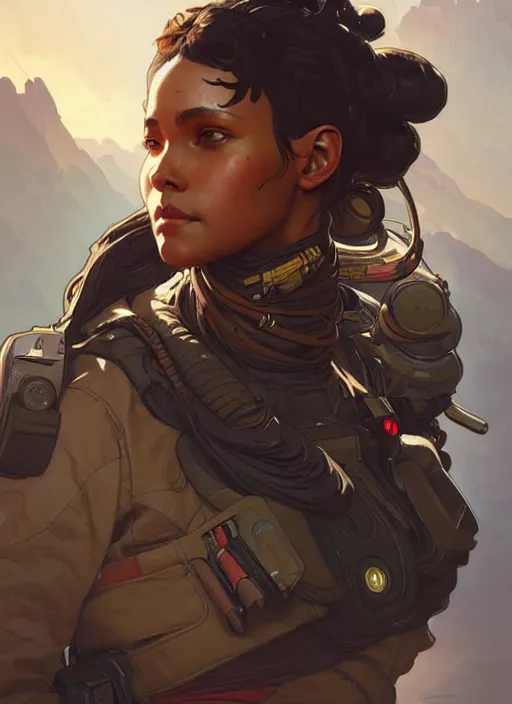 Image similar to Apex Legends Woman, highly detailed, digital painting, artstation, concept art, smooth, sharp focus, illustration, art by artgerm and greg rutkowski and alphonse mucha