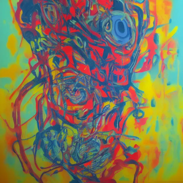 Image similar to anti - depressants, neo - expressionism, surrealism, acrylic and spray paint and oilstick on canvas