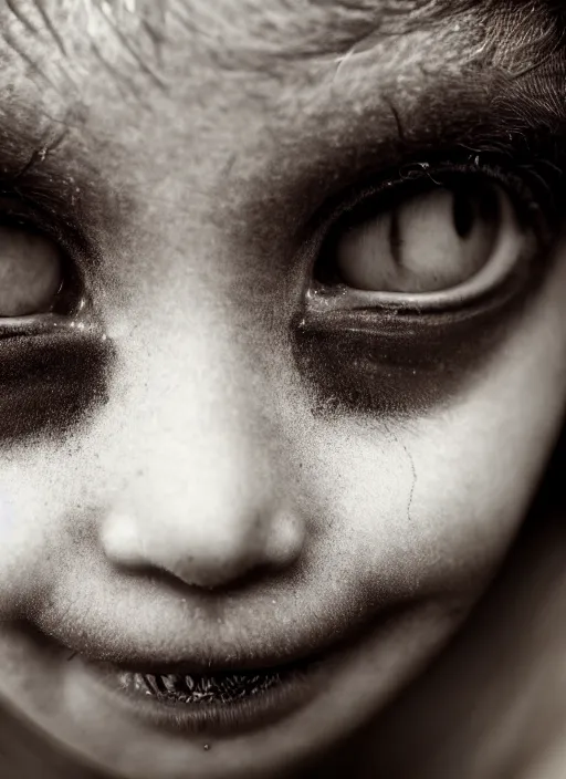 Image similar to closeup portrait of a Black-Eyed Child ghost, depth of field, zeiss lens, detailed, symmetrical, centered, fashion photoshoot, by Annie Leibovitz and Steve McCurry, David Lazar, Jimmy Nelsson, Breathtaking, 8k resolution, extremely detailed, beautiful, establishing shot, artistic, hyperrealistic, beautiful face, octane render