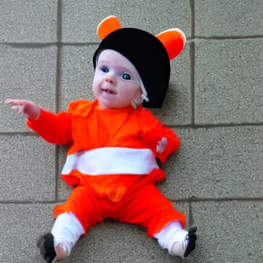 Image similar to cute baby chick dressed as an inmate