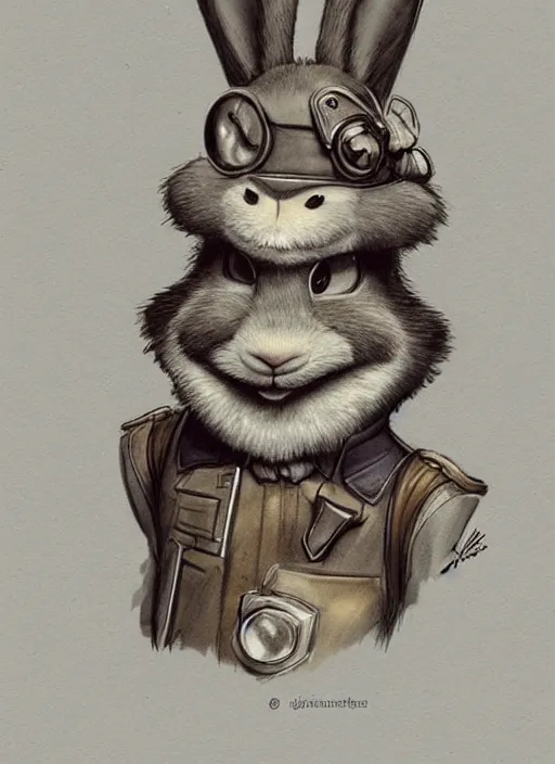 Prompt: cute rabbit wearing steampunk police suits, judy from zootopia, character, closeup headshot, sketch portrait by jean - baptiste monge