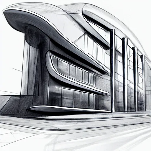 Prompt: sketch of a futuristic building