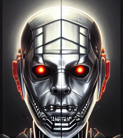 Prompt: symmetry portrait of michael myers cyberborg ultra detailed, intricate, anime, dynamic lighting, digital art, digital painting, art station, wlop, sharp focus, illustration, art by artgerm and greg rutkowski and alphonse mucha