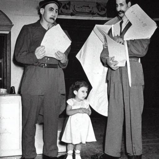 Image similar to mario and luigi receiving their citizenship on ellis island 1 9 3 8