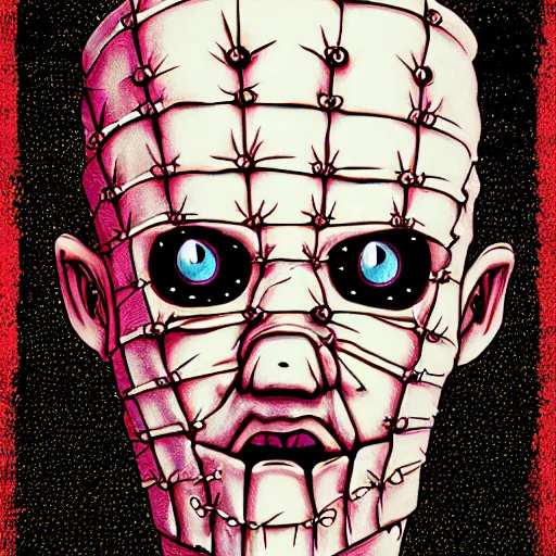 Image similar to Pinhead from Hellraiser, kawaii illustration, detailed, 4k