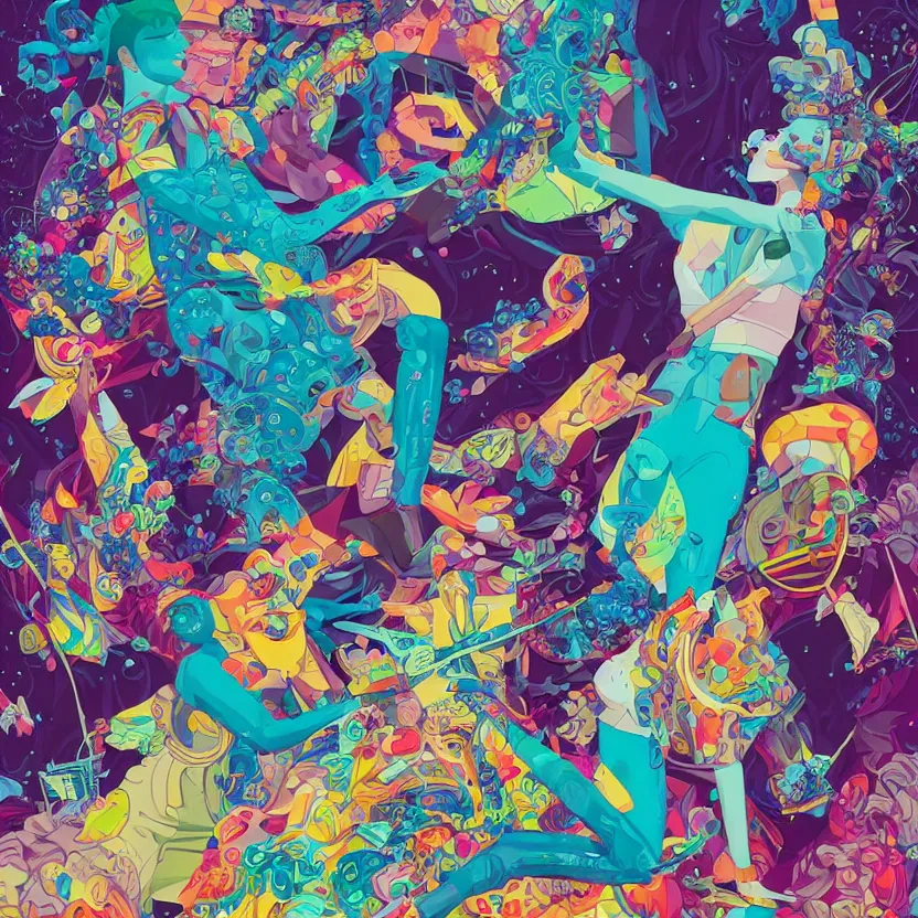 Image similar to chemistry in action by tristan eaton, beeple and james jean, chiho aoshima color scheme