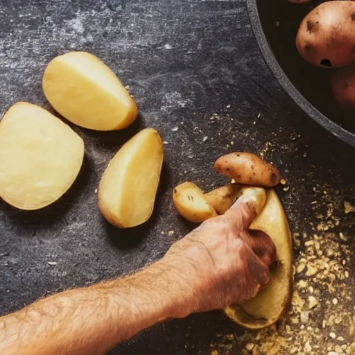 Prompt: a human being attacked by a potato