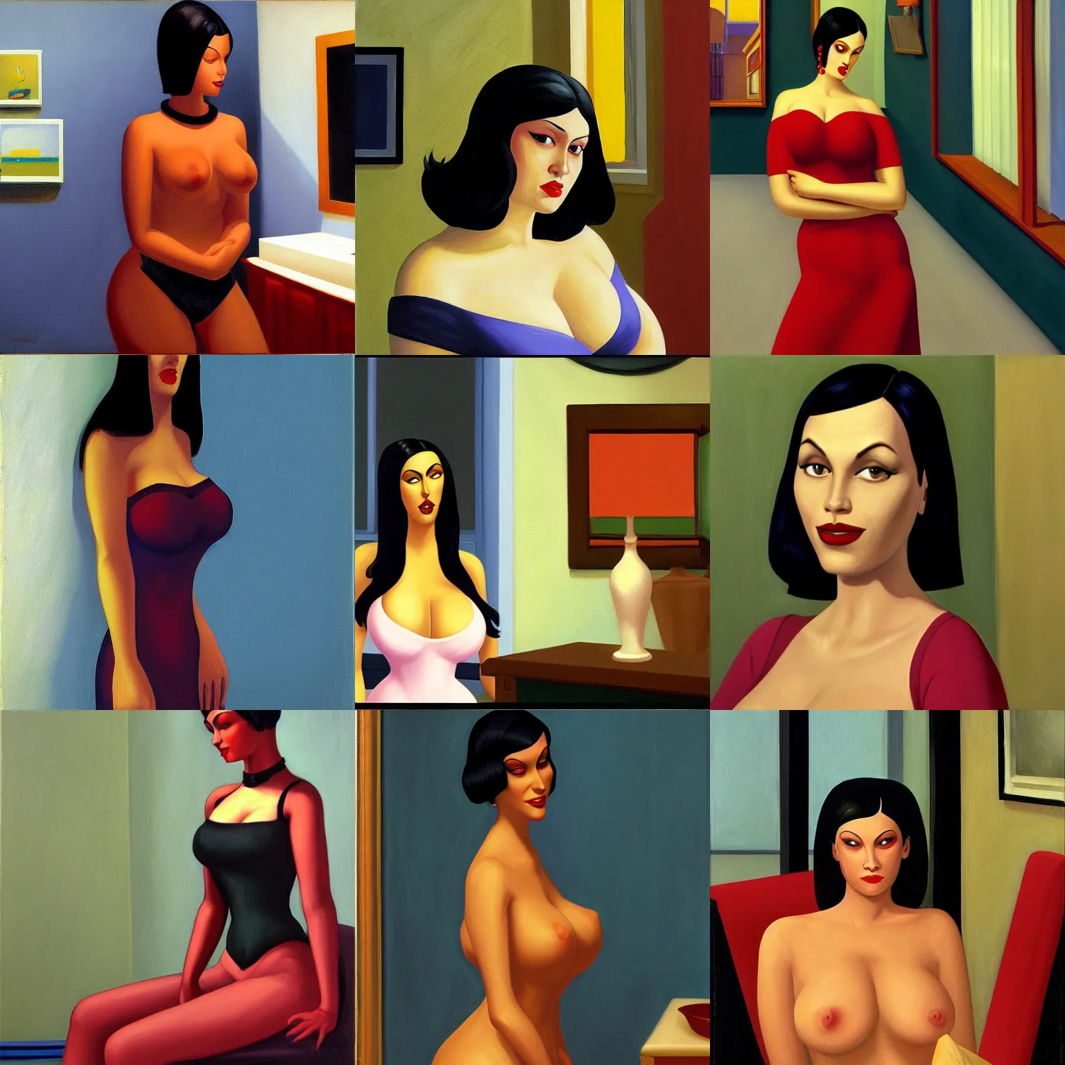 Prompt: painting of bella goth from the sims ( 2 0 0 0 ) by edward hopper