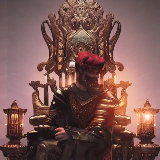 Prompt: photograph of northernlion sitting on a throne, ultra detailed, photorealistic, cinematic lighting