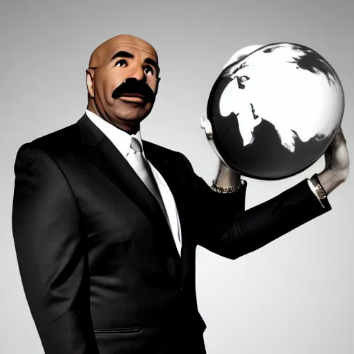 Image similar to steve harvey posing next to a nuclear bomb, detailed face, 4 k, deviantart