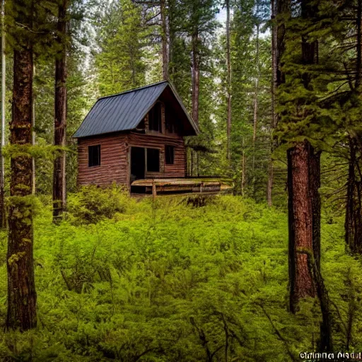 Image similar to an Eerie cabin in the middle of the woods in the style of Ansel Adams