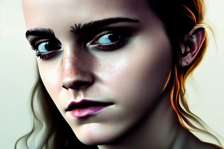 Prompt: surreal Portrait of Emma Watson in dmt chromatic surreal liquid enviroment , elegant, highly detailed, smooth, photoreal, sharp focus, illustration, beautiful, geometric, dmt trending on artstation, cinematic, artwork by WLOP