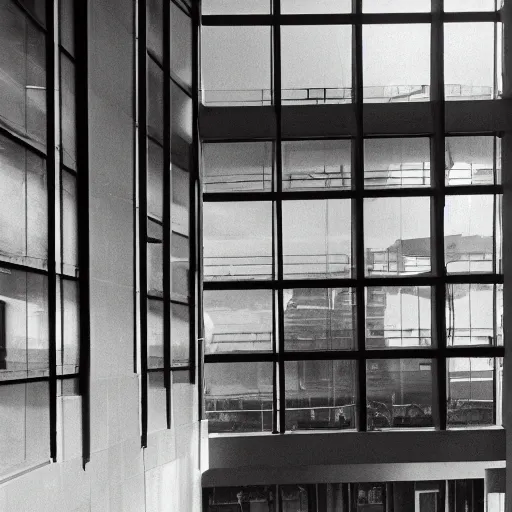 Prompt: eco brutalist interior with high celing and big windows, highly detailed, excellent composition, dramatic lighting, photography, 3 5 mm, kodak film