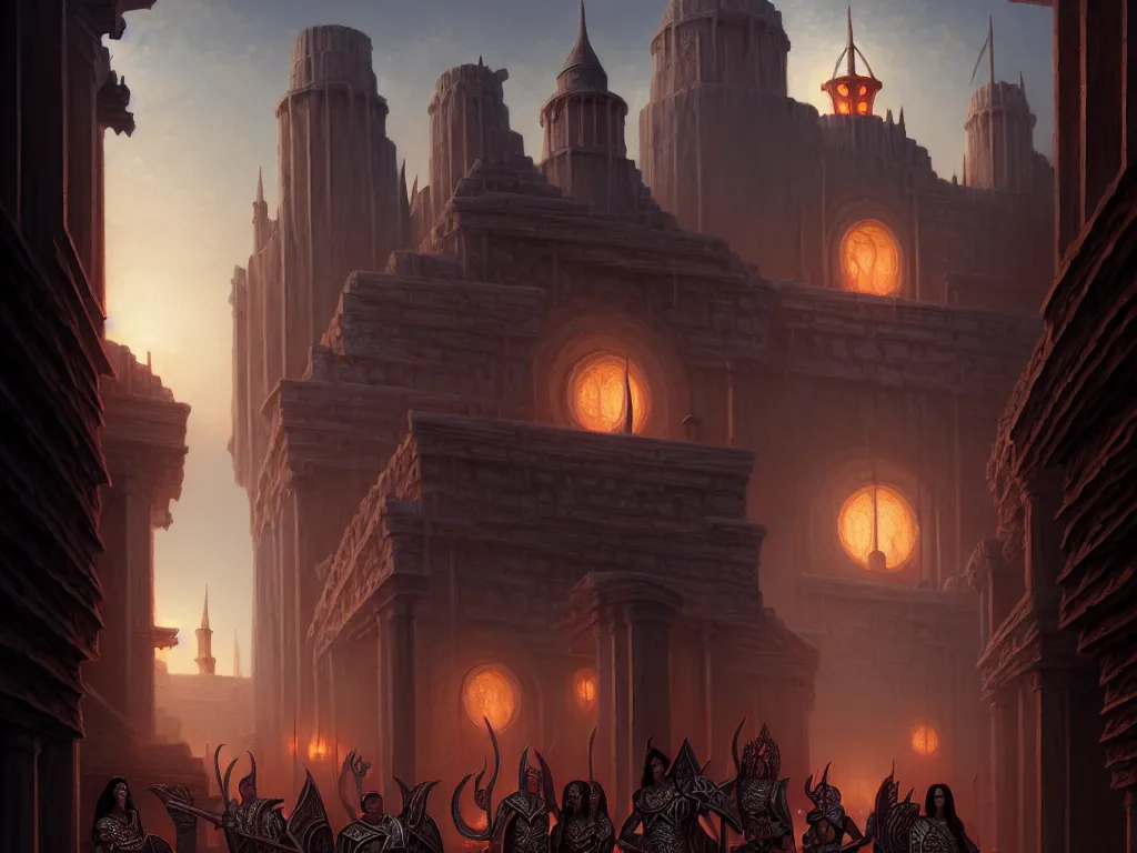 Image similar to the city of tyr in the world of athas, dark sun d & d art, beautiful digital painting by gerald brom, intricate details, ultra realistic, beautiful digital painting in the style of wlop, volumetric lighting, fantasypunk, dark sun rising, amazing d & d art, by greg rutkowski, trending cgsociety, artstation