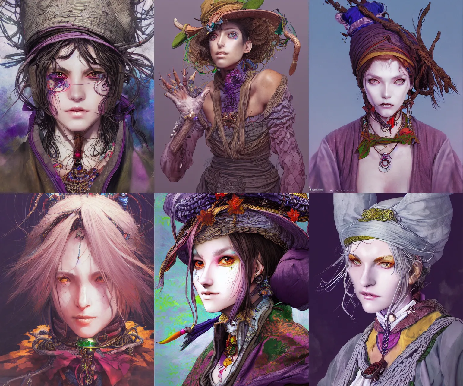Prompt: portrait of a village witch, beautiful, fantasy, colorful, artstation, trending, highly detailed, focus, smooth, by hirohiko araki and yoshitaka amano